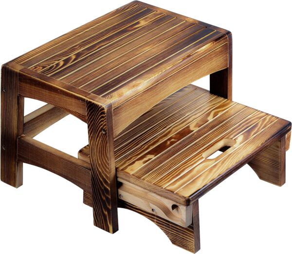 Handcrafted Solid Wood Bed Step Stool - Foot Stool Kitchen Stools - Bed Steps - Small Step Ladder - Bathroom Stools - Burned Finish 1