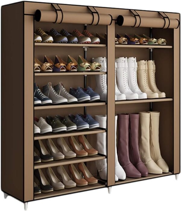 Shoe Rack Shoe Storage Boot Style Holds up to 27 Pairs of Shoes with Non-woven Fabric Cover - Brown 1