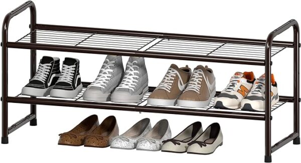 SUFAUY Shoes Rack Shelf for Closet - Metal Stackable Shoe Storage Organizer - 2-Tier Wire Grid - Rustic Bronze 1