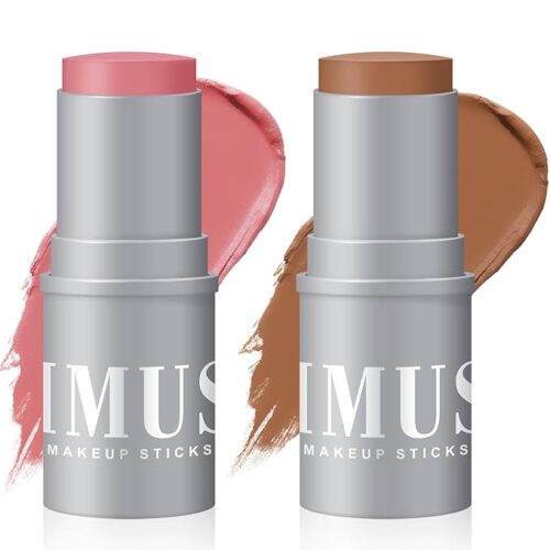KIMUSE Cream Contour Stick Duo - Cream Blush & Bronzer Shaping Stick - Creamy Pigmented, Long Lasting Vegan Face Makeup Sticks