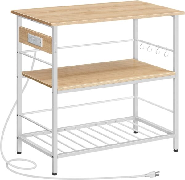 Kitchen Island with Storage - Includes Power Outlet, 3-Tier Coffee Station, and Microwave Stand - Ideal for Home, Kitchen, and Dining Room - White and Natural Finish (Model: WN021ZD01) 1