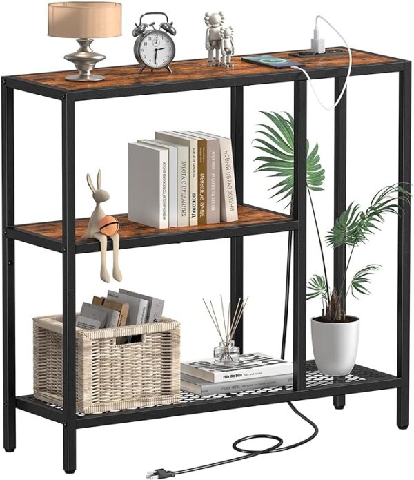 Snughome 31.5" Narrow Console Table with Power Outlets - Entryway Table with 3-Tier Storage Shelves - Thin Sofa Table, Side Table, Hallway Table for Living Room, Hallway, Foyer, Couch 1