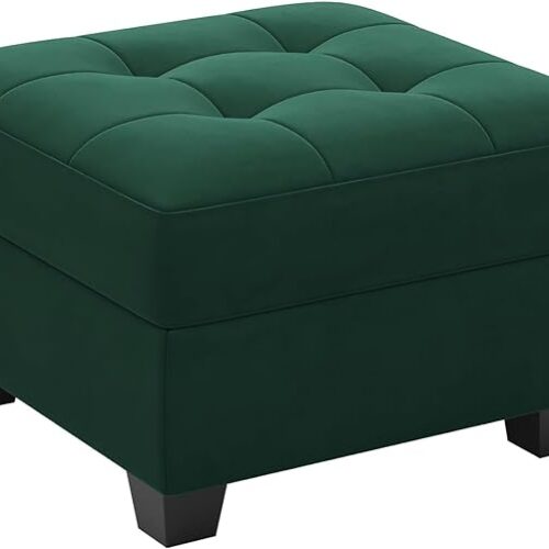 a Belffin Velvet Square Ottoman Module with Storage for Modular Sectional Sofa Couch - Cube Seat Rectangular Ottoman Footrest - Green