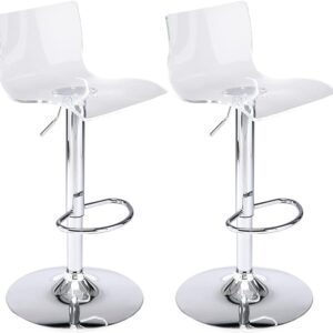 Brage Living Set of 2 Acrylic Bar Stools with Mid Back, Transparent Adjustable Swivel Airlift Barstools, Counter Height Chairs for Kitchen, Dining Room, Pub, or Cafe - Clear