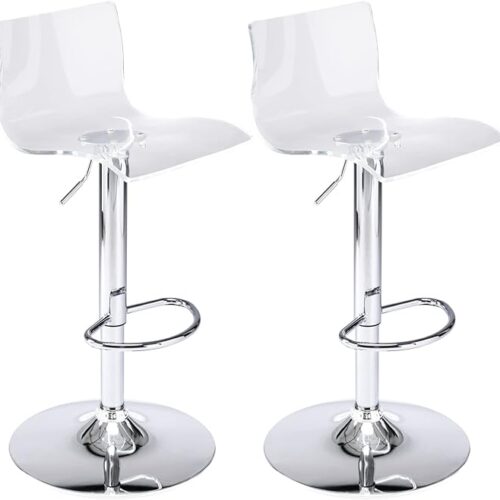 a Brage Living Set of 2 Acrylic Bar Stools with Mid Back, Transparent Adjustable Swivel Airlift Barstools, Counter Height Chairs for Kitchen, Dining Room, Pub, or Cafe - Clear