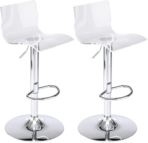 Brage Living Set of 2 Acrylic Bar Stools with Mid Back, Transparent Adjustable Swivel Airlift Barstools, Counter Height Chairs for Kitchen, Dining Room, Pub, or Cafe - Clear 1