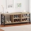 FATORRI Shoe Bench Entryway with Storage - Industrial Wood and Metal Hallway Benches with Adjustable Shelves - Rustic Entryway Bench for Living Room Bedroom (47.24 Inch Long, Rustic Oak)