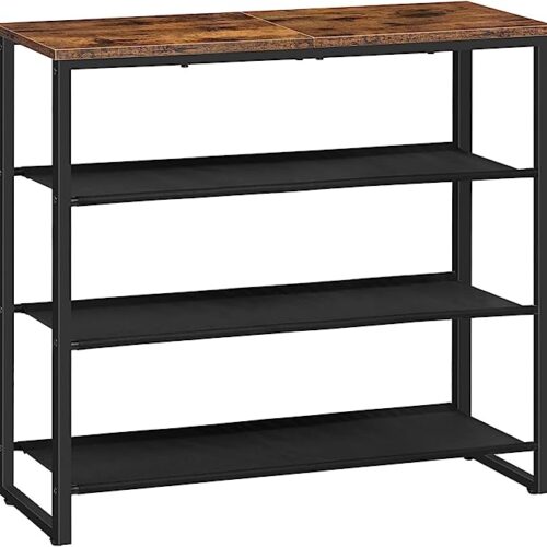 Shoe Rack - 4 Tier Shoe Storage Organizer with 3 Oxford Fabric Shelves and Top Panel - Holds 12-16 Pairs of Shoes for Entryway and Closet - Industrial, Rustic Brown (Model: BF47XJ01G1)
