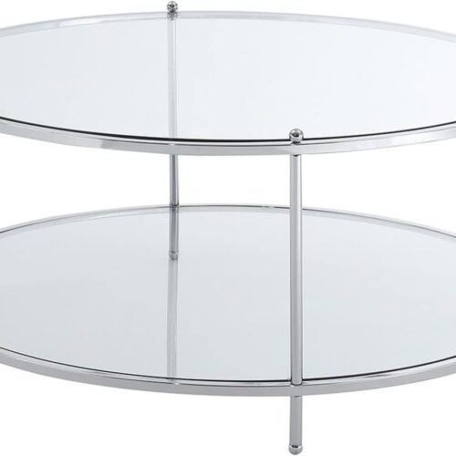 Convenience Concepts Royal Crest 2-Tier Round Glass Coffee Table - Clear Glass with Chrome Frame