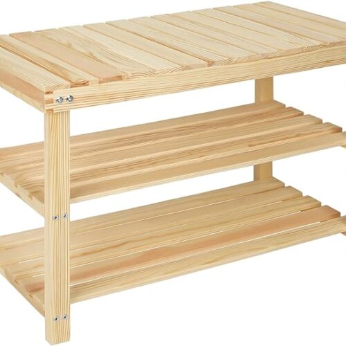 a - Copy Shoe Rack Bench - 3 Tier Shoe Organizer for Entryway Storage - Big Wooden Shoe Shelf - Freestanding Shoe Rack - Stable Shoe Stand - Natural Finish