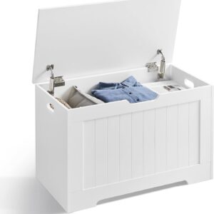 VASAGLE Storage Chest, Entryway Bench with 2 Safety Hinges - Shoe Bench, Modern Style, 15.7 x 29.9 x 18.9 Inches, for Entryway, Bedroom, Living Room - White (Model: ULHS11WT)