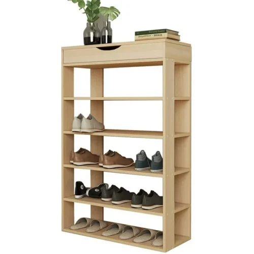 a1 Soges 5 Tier Shoe Rack Wooden Shoe Storage Shelf - Free Standing Shoe Organizer for Entryway, Maple, 29.5 inches