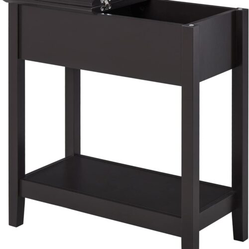a1 HOMCOM End Table - Narrow Side Table with Flip Top, Storage Cabinet, Bottom Shelf for Living Room, Bedroom - Dark Coffee
