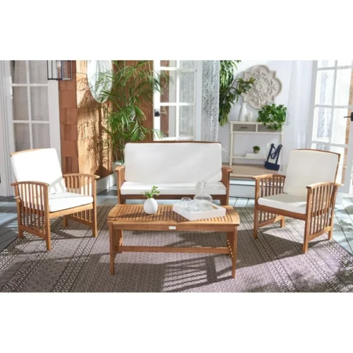a1 SAFAVIEH Outdoor Collection Rocklin 4-Piece Patio Set - Natural/Beige