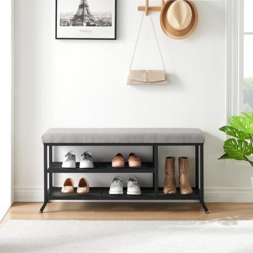 a1 IDEALHOUSE 2024 New Shoe Bench - 2-Tier Shoe Storage Bench for Entryway, Storage Organizer with Cushion, Metal Frame, Adjustable Shelf for Hallway, Bedroom, Living Room, Dorm - Stylish and Functional