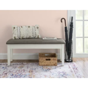 Kesten Farmhouse Dining Bench with Storage - Vanilla White Base - Rustic Taupe Fabric - Multi-Purpose Seating Solution