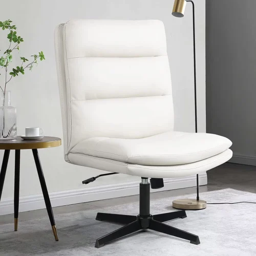 a1 VITESSE PU-Padded Armless Office Desk Chair - High-Back Wide Seat Home Office Desk Chair - 120° Rocking Cross-Legged Computer Task Chair - Modern Adjustable Swivel Vanity Chair