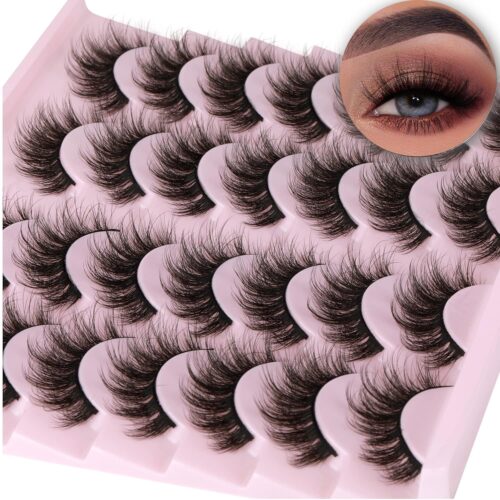 TNFVLONEINS 14 Pairs Wispy Mink Lashes - Fluffy Natural Look, 5D Volume, 16mm Fake Eyelashes Pack
