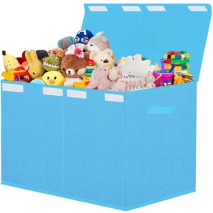 Large Sturdy Toy Box for Boys - Collapsible Toy Chest with Lids, Toy Storage Organizer Boxes for Kids - Blue, 24.5 x 13 x 16 inches