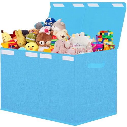 a1 Large Sturdy Toy Box for Boys - Collapsible Toy Chest with Lids, Toy Storage Organizer Boxes for Kids - Blue, 24.5 x 13 x 16 inches