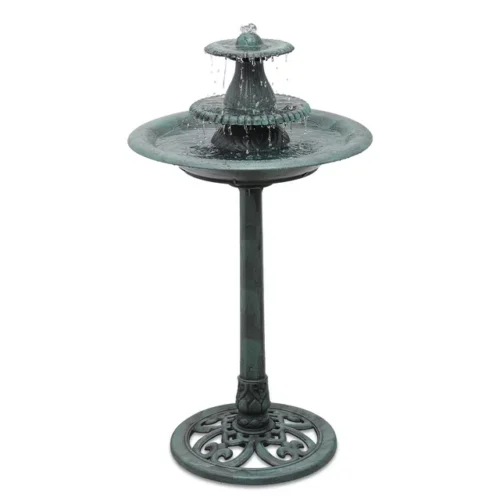 a1 MoNiBloom 35" Outdoor Pedestal Water Fountain and Birdbath - Waterfall with Recirculating Pump for Garden Patio Backyard Décor - Green