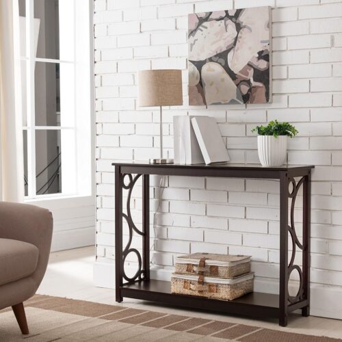 Kings Brand Furniture - Dark Cherry Finish Wood Entryway Sofa Console Table with Storage Shelf for Hallway, Foyer, Living Room Décor