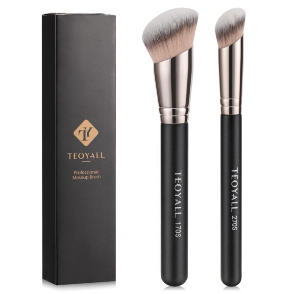 TEOYALL Foundation Contour Brush Set - 2PCS Angled Synthetic Kabuki Brush for Blending, Setting, Concealing, Buffing with Liquid, Cream, and Powder Cosmetic (170S/270S) 1