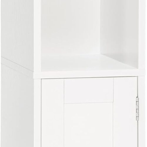 a1 Bathroom Storage Cabinet with Door - Small Toilet Paper Holder - Narrow Floor Cabinet Unit with Adjustable Shelf - Space Saving - Modern Style - White