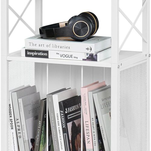 a1 3 Tier Side Table - End Table with Display Shelf - Vinyl Record Player Table with Album Storage - Small White Modern Bedside Tables Nightstand for Living Room Bedroom Small Spaces