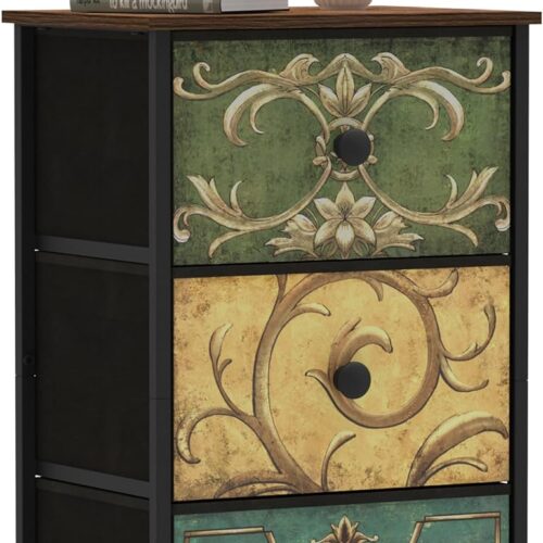 a1 Retro Flower Drawers Bedroom Nightstand - Chest of Drawers Living Room End Table - Entryway Dresser Storage - 3 Drawers