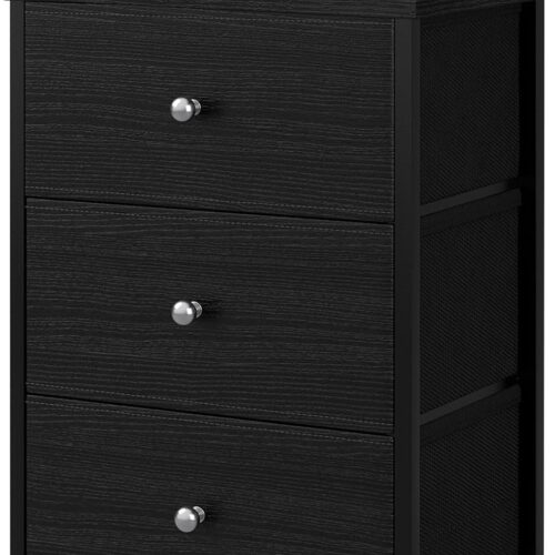a1 BOLUO Black Night Stand - 3 Drawer Dresser for Bedroom - Tall Nightstand Small Chest of Drawers - Modern Design for Closet, Dorm