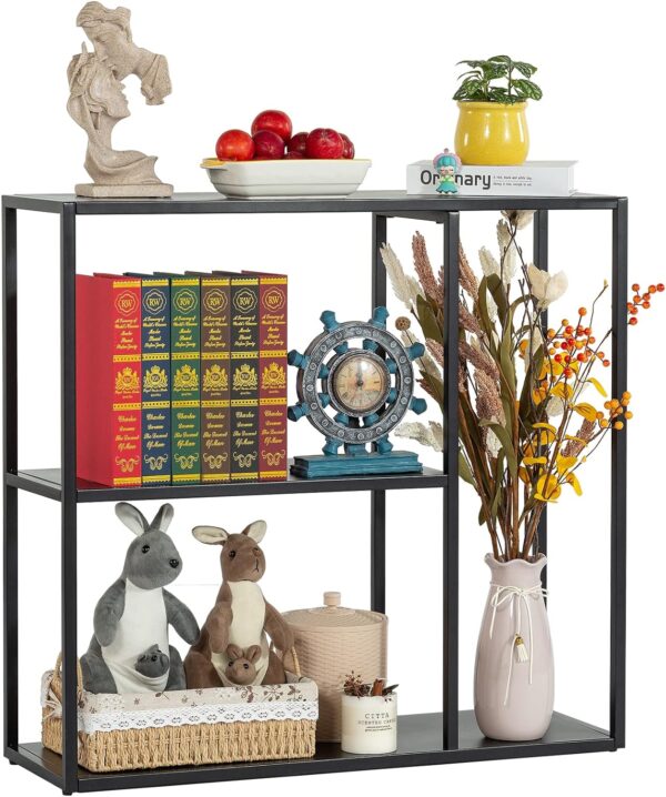 Metal Console Table with 3-Tier Storage Rack - Industrial Entryway Table - Narrow Hallway Sofa Table - Black Finish 1