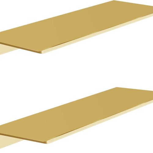 a1 Set of 2 Metal Floating Shelves - Brushed Gold Wall Shelves Picture Ledge - Wall Mounted Shower Caddy - Decorative Display Shelf for Bedroom, Living Room, Bathroom, Office
