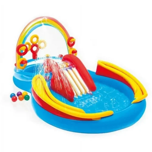 a2 Intex 9.75 x 6.3 Ft Rainbow Slide Inflatable Pool & Water Slide Ring Center