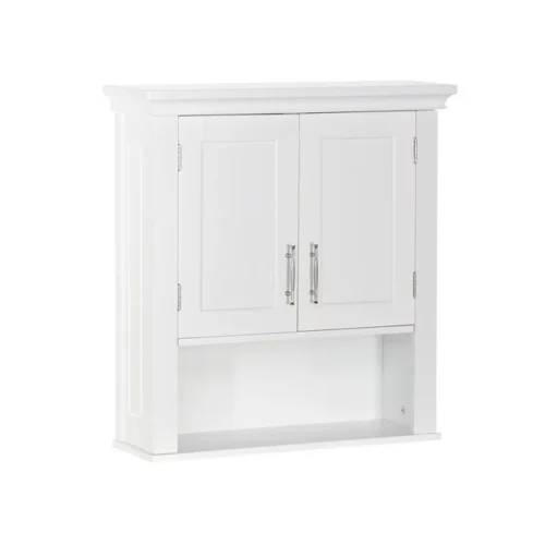 a2 RiverRidge Home Somerset Collection 2-Door Bathroom Storage Wall Cabinet with 1 Open Shelf and 2 Interior Shelves - White
