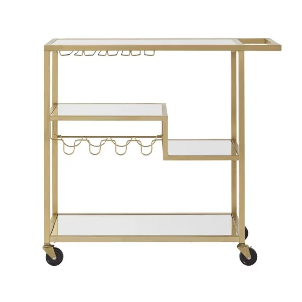 Chelsea Lane Mirror Glass Top Metal Bar Cart - Champagne Gold Finish 2