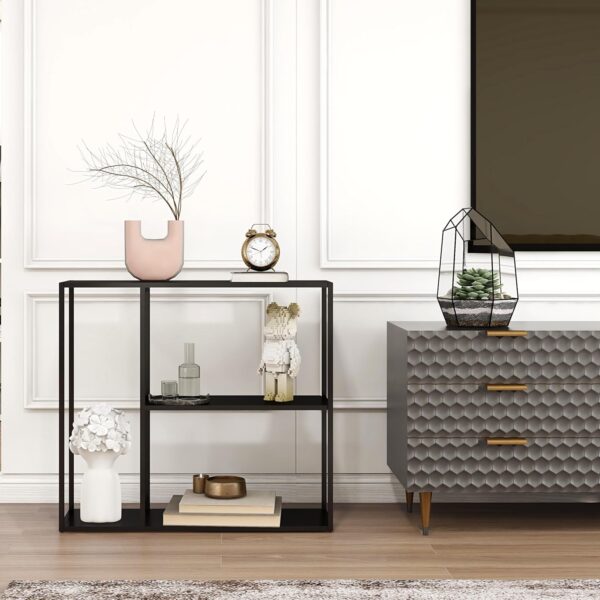 Metal Console Table with 3-Tier Storage Rack - Industrial Entryway Table - Narrow Hallway Sofa Table - Black Finish 2