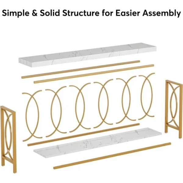 Tribesigns 71" Golden Faux Marble Console Table with Shelves - White Entryway & Living Room Table 3