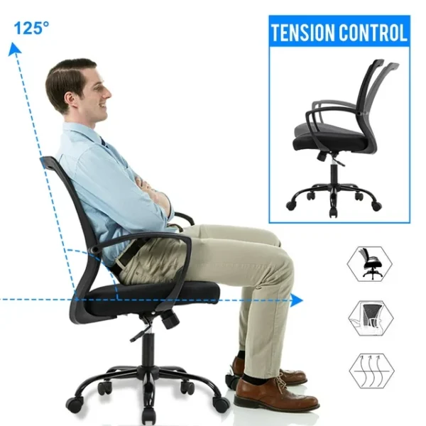 BestOffice Mid Back Mesh Executive Chair with Armrests and Lumbar Support - Swivel, Adjustable - Black 3