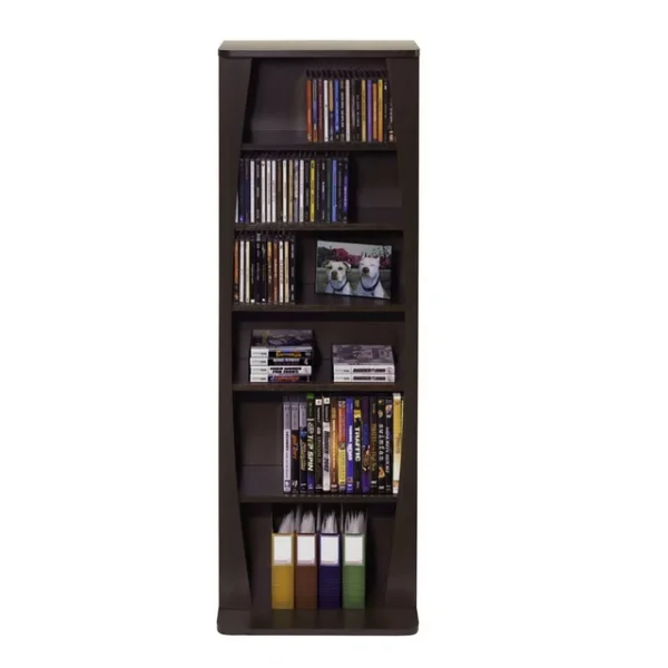Atlantic Canoe Multimedia Storage Bookcase - 15"x43", 6-Shelf (Holds 115 DVDs, 231 CDs) - Espresso Finish 3