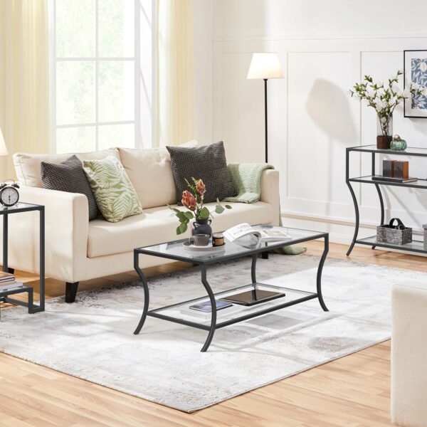 Yaheetech 2-Tier Glass Coffee Table with Storage Shelf - Modern Rectangle Center Table for Living Room, Home, Office - Black 3