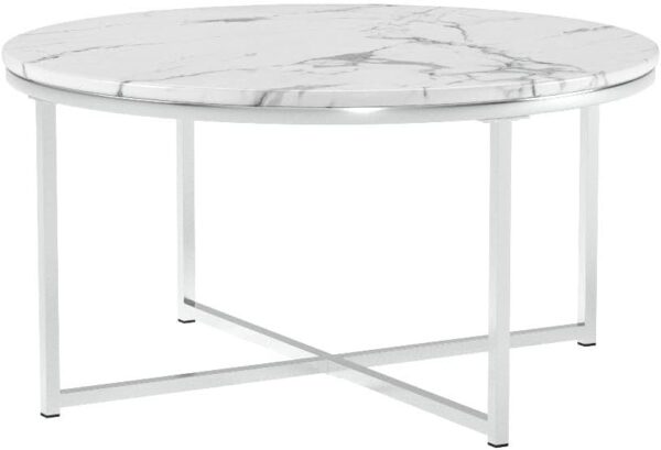 Best Choice Products 36-inch Faux Marble Accent Table - Modern Large End Table for Living Room, Dining Room, Tea, Coffee - White/Chrome Finish with Metal Frame and Foot Caps 3