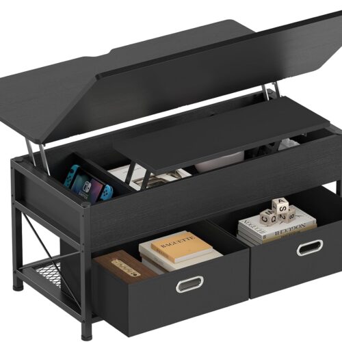 a3 Convertible Coffee Table Lift Top with Storage - Modern 4-in-1 Square Center Table with 2 Drawers and Hidden Compartment - Lift Tabletop Dining Table for Living Room (Black)