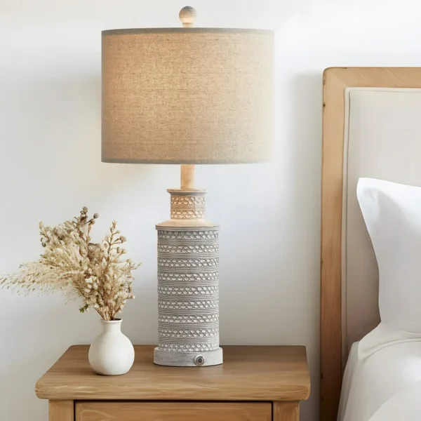 Oneach Set of 2 3-Way Dimmable Table Lamps with USB Ports - 24.5" Vintage Rustic Farmhouse Touch Control Nightstand Bedside Lamps made of Resin (Includes Bulbs) 3