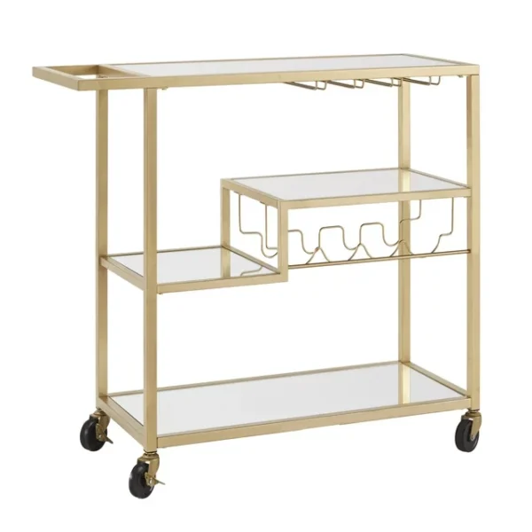 Chelsea Lane Mirror Glass Top Metal Bar Cart - Champagne Gold Finish 3