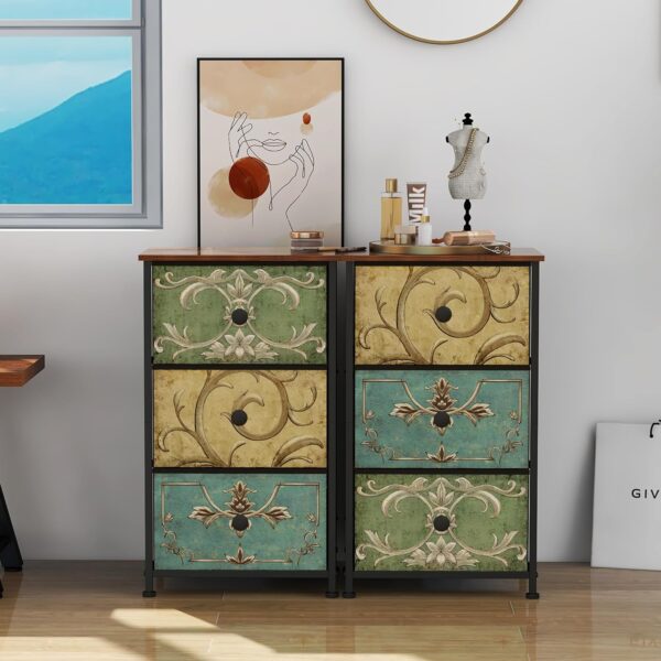 Retro Flower Drawers Bedroom Nightstand - Chest of Drawers Living Room End Table - Entryway Dresser Storage - 3 Drawers 3
