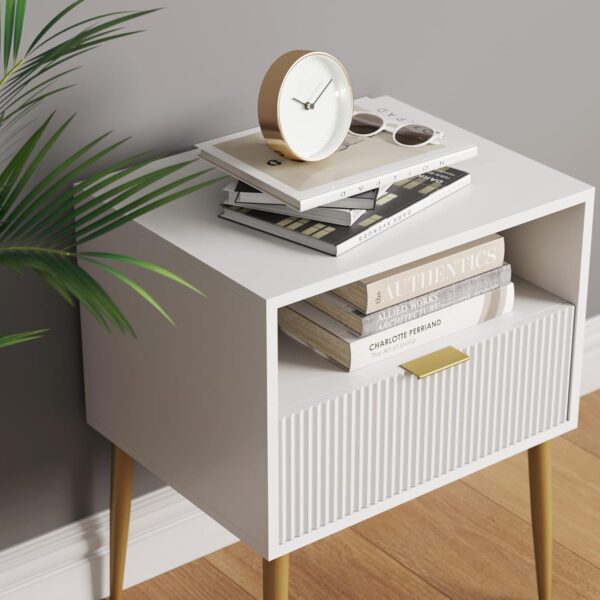 Nathan James Mid-Century Accent Side Table with Storage - Wood Frame - White/Gold Finish 3