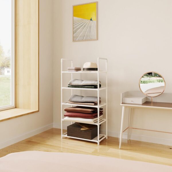 "Small Shoe Rack - Stackable Shoe Stand Organizer Storage - Narrow Sturdy Shoe Shelf for Closet, Entryway, Hallway - White (Set of 5) 3