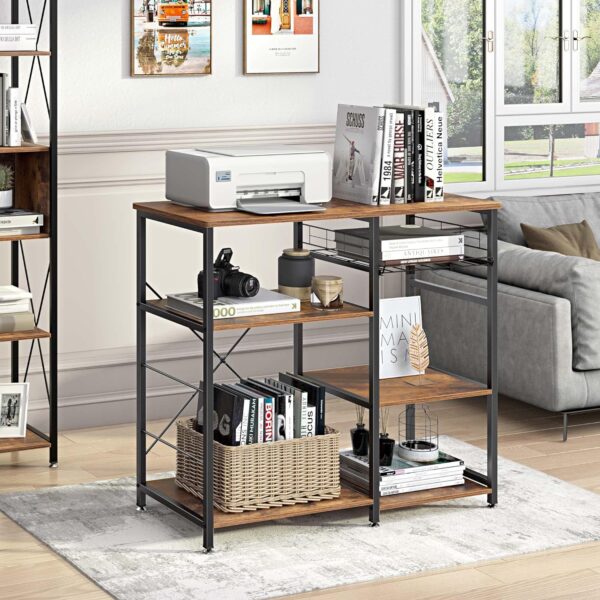 3-Tier Bakers Rack for Kitchen with Storage - Utility Microwave Oven Stand, Industrial Style with Cabinet and Hooks - Vintage Brown 2