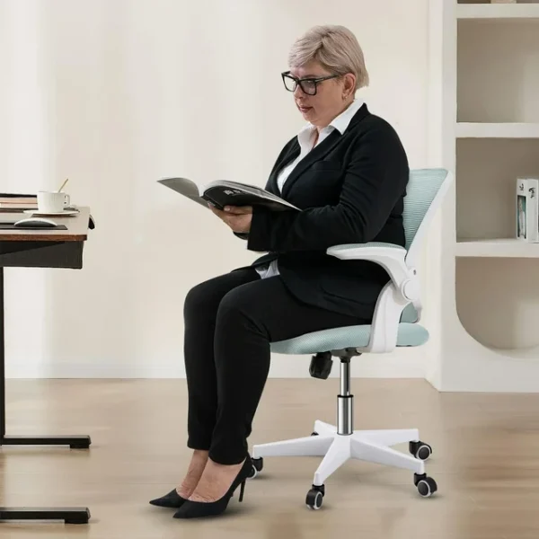 Upgraded Mesh Office Chair - Green Ergonomic Computer Chair with Flip-up Arms and Lumbar Support - Height Adjustable Home Office Desk Chair 2